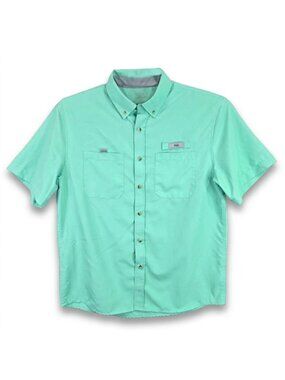 Men Field & Stream Green Short Sleeve Fishing Shirt Vented Outdoor Button Up M